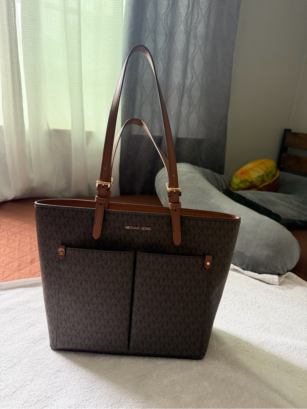 Michael Kors Brown Monogram Double-Pocket Tote